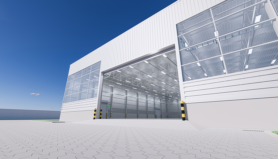 Steel sectional overhead doors for retail storefront