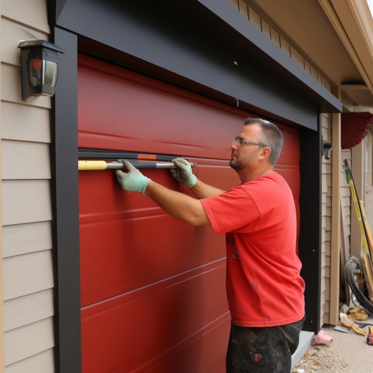 Technician inspecting commercial door hardware